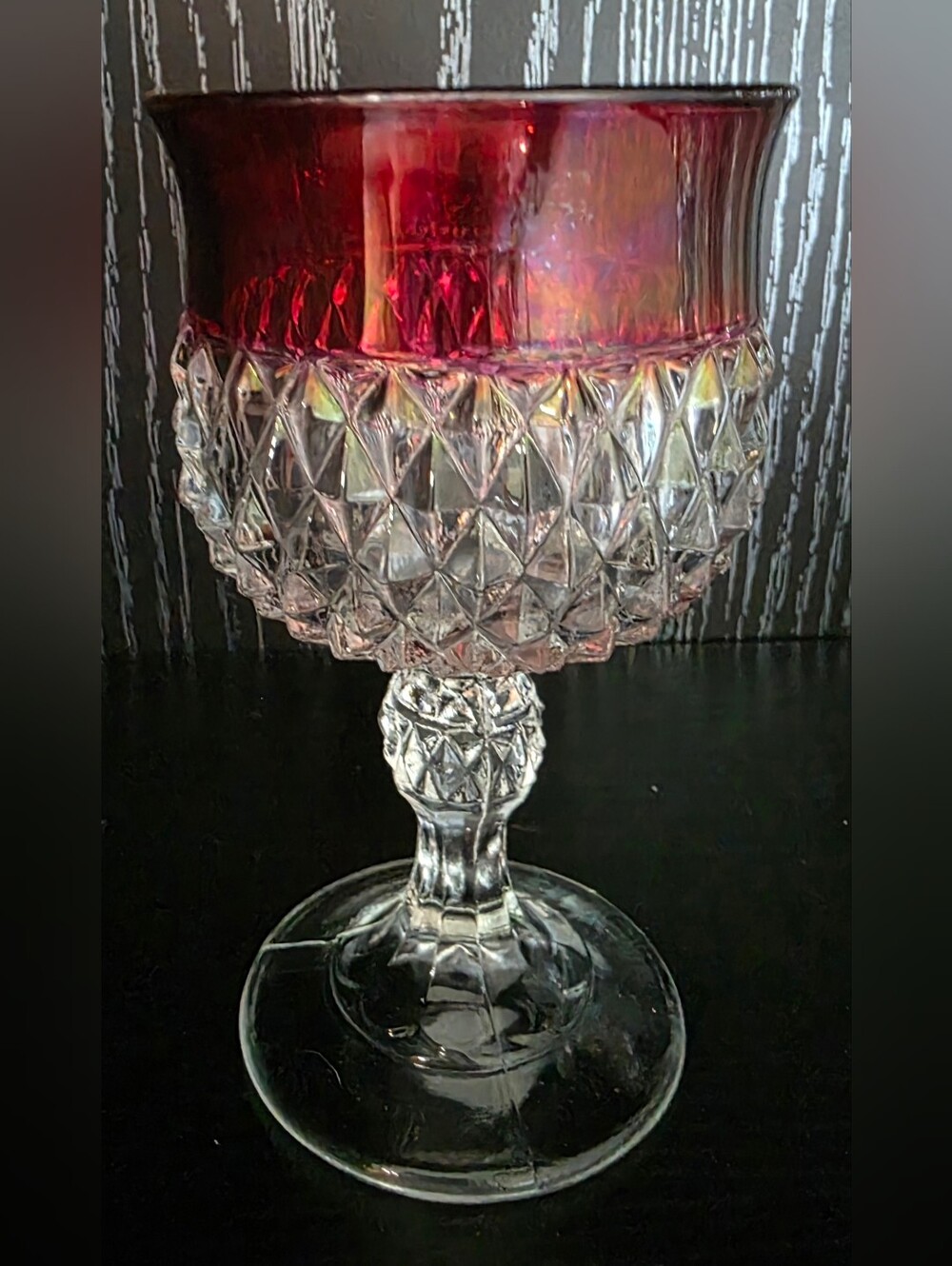 Diamond Point Ruby by Indiana Glass Goblet